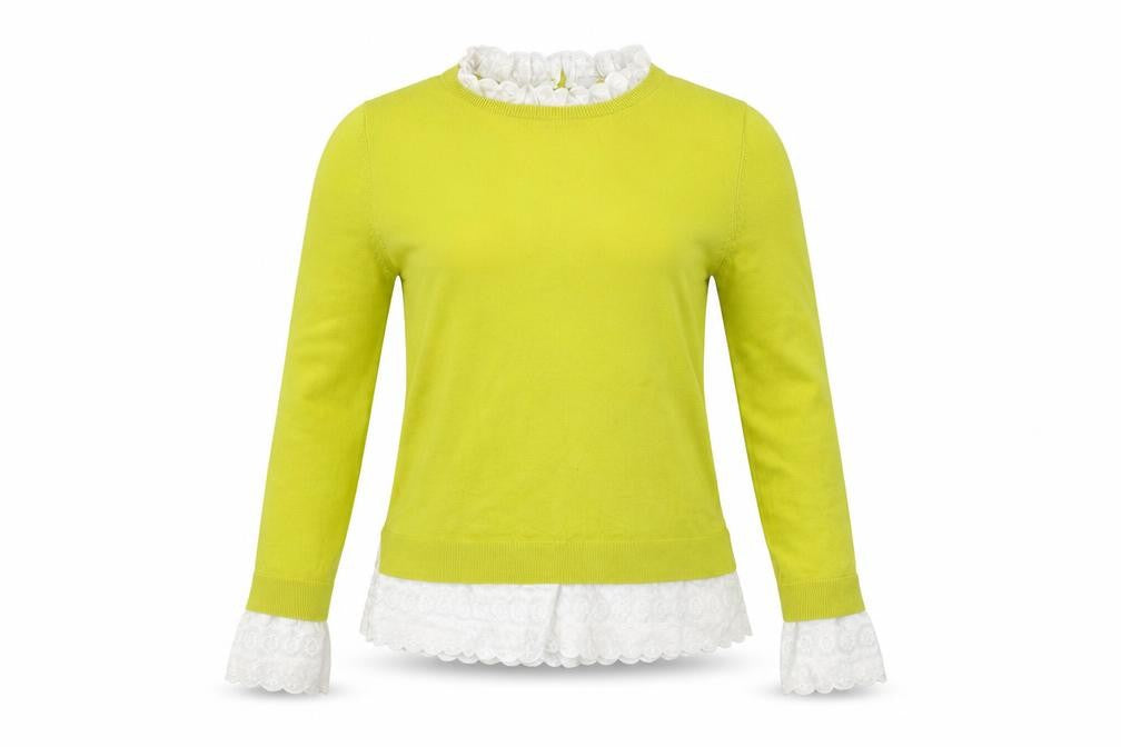 Boden Women's Yellow Lace Trim Long Sleeve Cotton Jumper Size 8