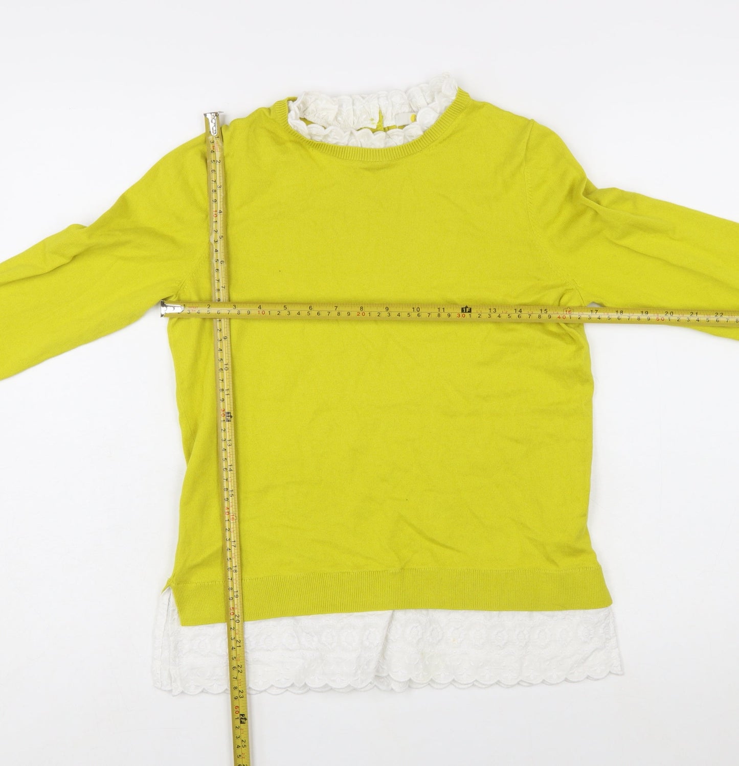 Boden Women's Yellow Lace Trim Long Sleeve Cotton Jumper Size 8