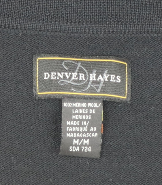 Denver Hayes Men Black Merino Wool Sleeveless Cardigan M