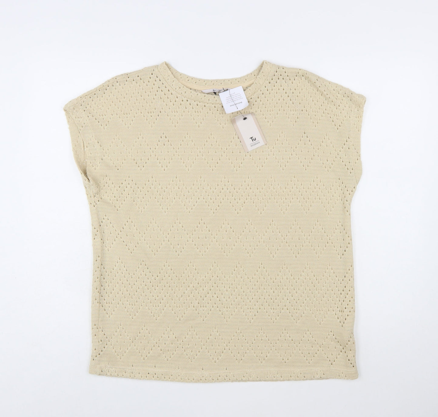 Tu Women Beige Open-Knit Pullover Jumper Size 14