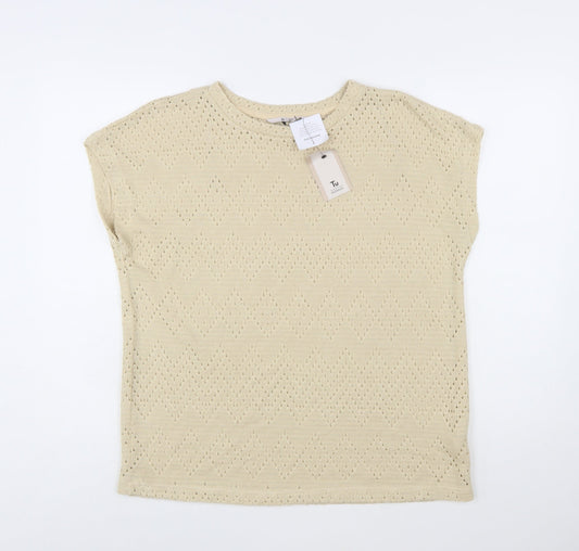 Tu Women Beige Open-Knit Pullover Jumper Size 14