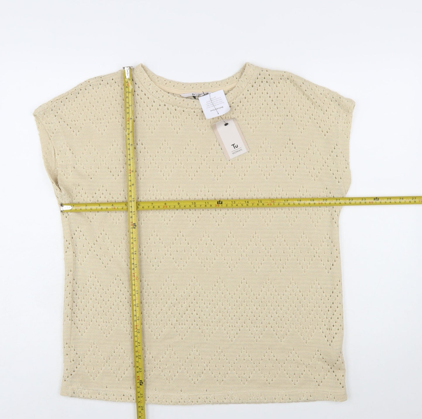 Tu Women Beige Open-Knit Pullover Jumper Size 14
