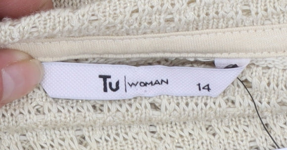 Tu Women Beige Open-Knit Pullover Jumper Size 14