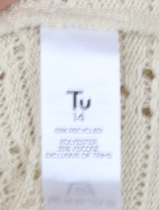 Tu Women Beige Open-Knit Pullover Jumper Size 14