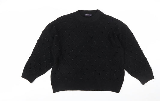 Marks and Spencer Women's Black Beaded Argyle Knit Jumper L