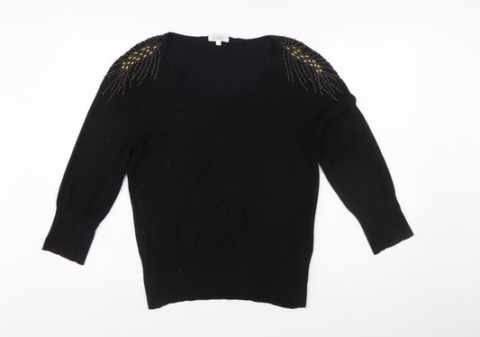 Kaliko Women's Black Beaded Scoop Neck Pullover Jumper Size 16
