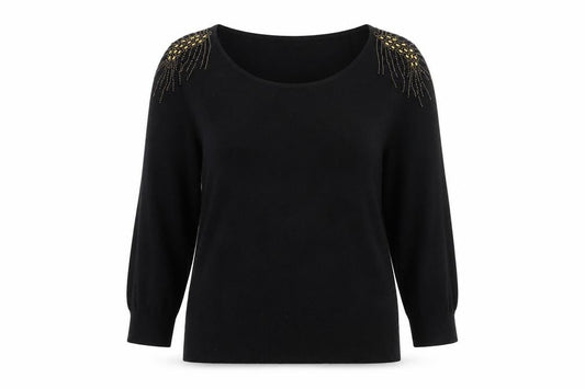 Kaliko Women's Black Beaded Scoop Neck Pullover Jumper Size 16
