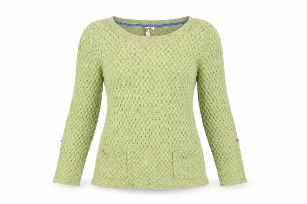 White Stuff Women's Green Cable-Knit Cotton Jumper Size 8