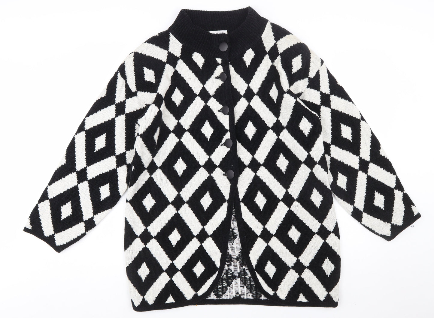 TIGI Exclusive Womens Black White Geometric Knit Cardigan M