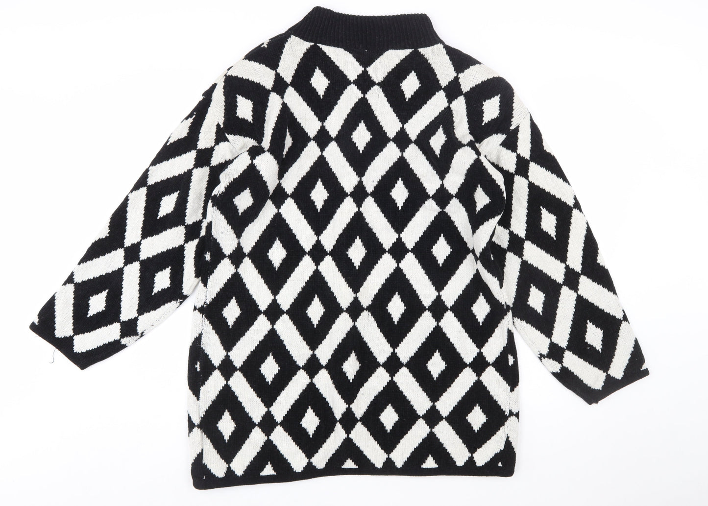 TIGI Exclusive Womens Black White Geometric Knit Cardigan M