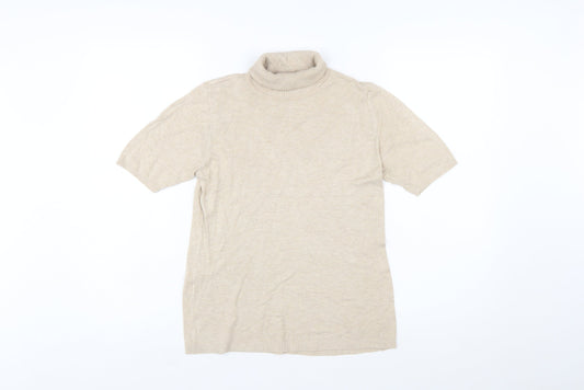 MNG Women Beige Roll Neck Short Sleeve Wool Blend Jumper Size 12
