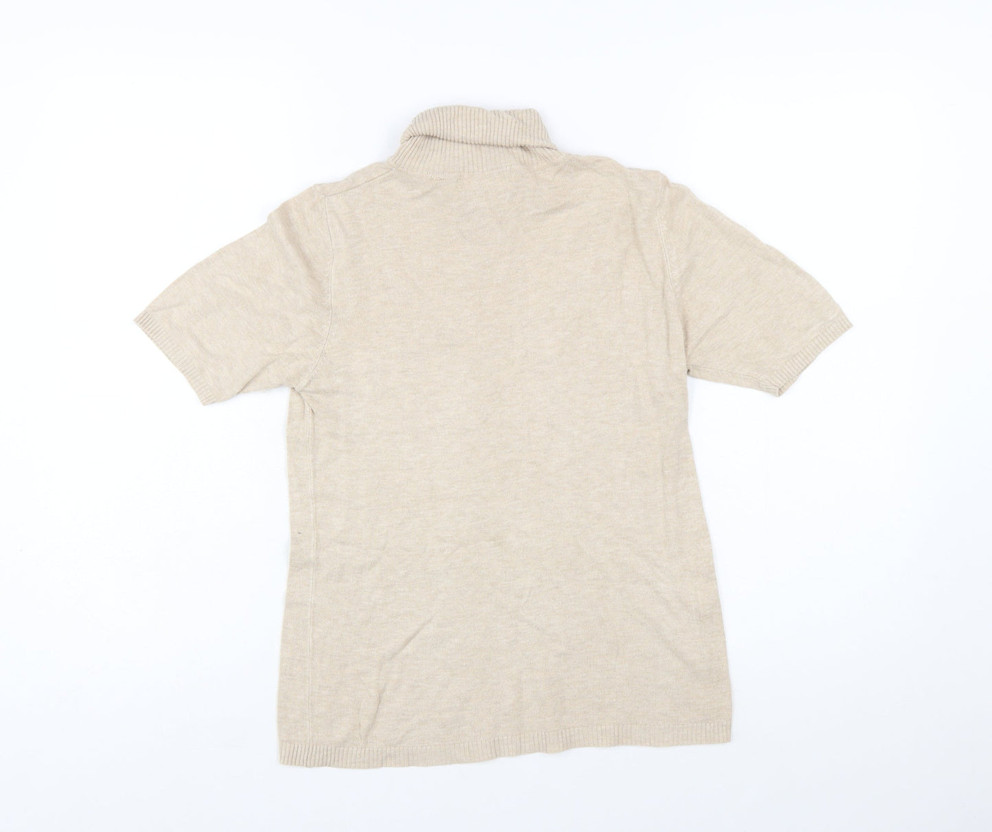 MNG Women Beige Roll Neck Short Sleeve Wool Blend Jumper Size 12