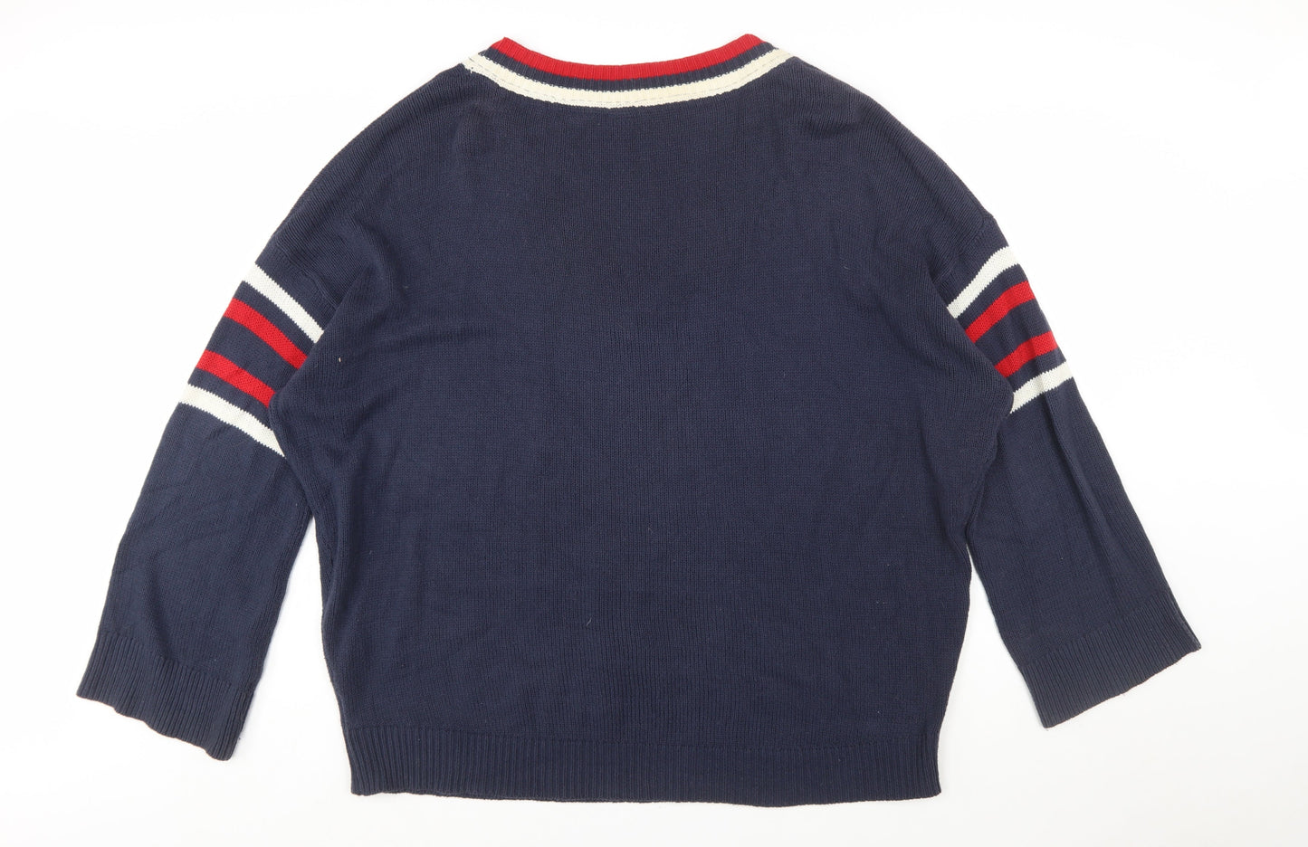Urban Outfitters Women's Blue V-Neck Striped Pullover Jumper Size M