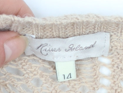 River Island Women’s Beige Black Striped Open-Knit Jumper Size 14