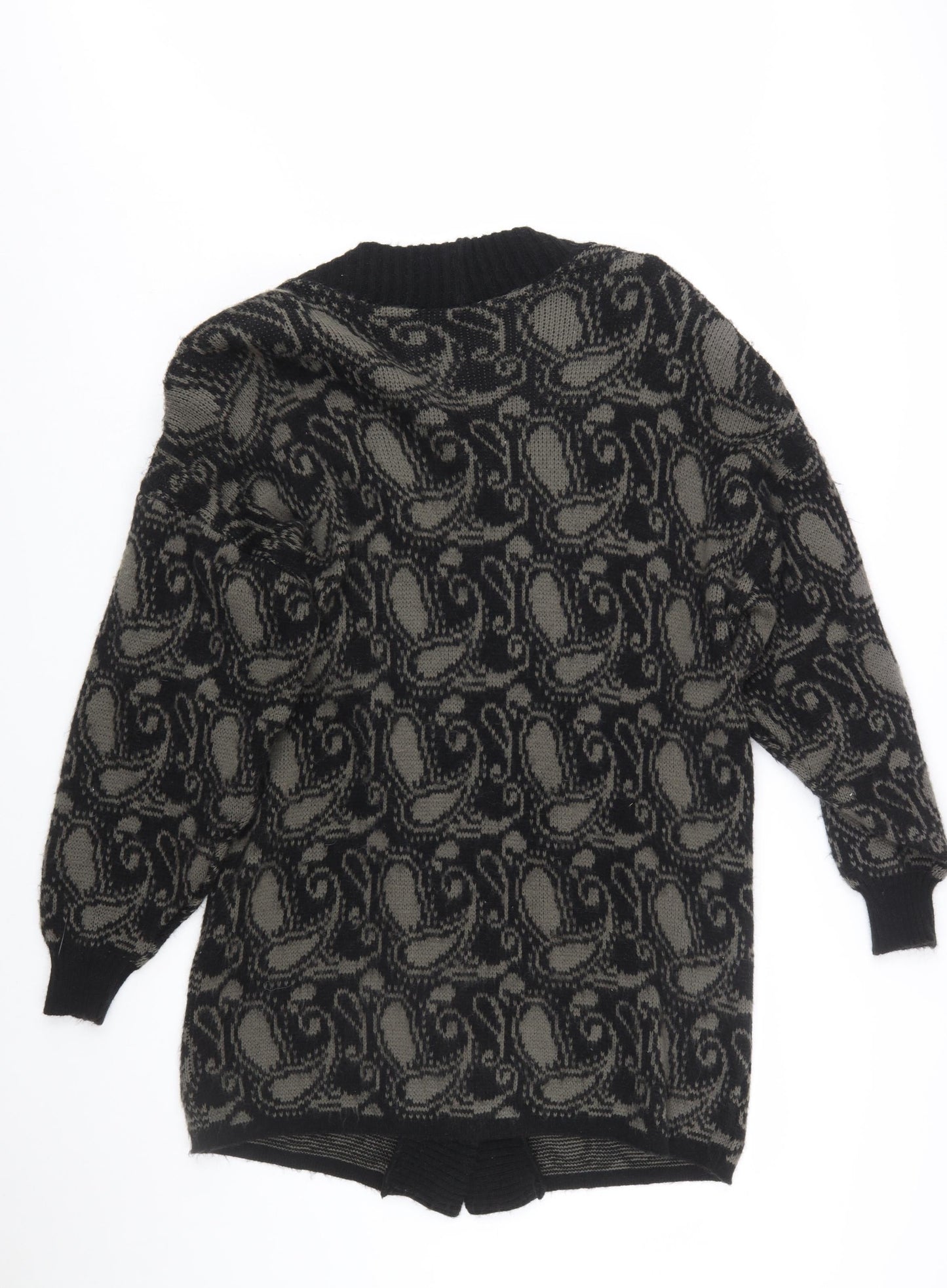 Yessica Women Black Grey Paisley Knit Long Sleeve Cardigan One Size
