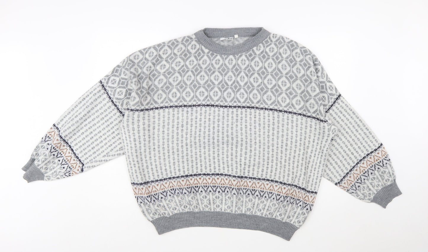 Jargon Womens Grey Fair Isle Acrylic Knit Jumper M