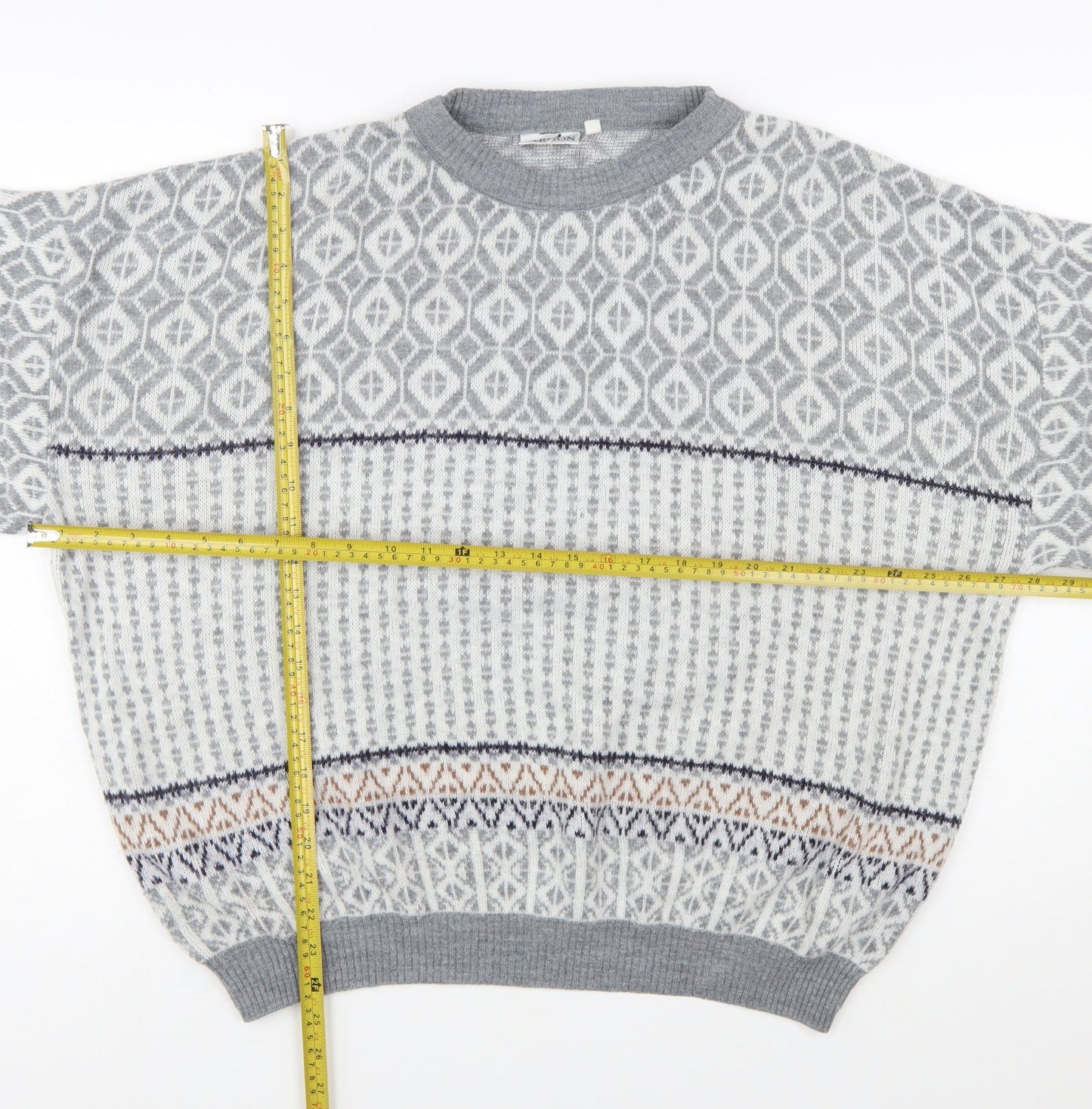 Jargon Womens Grey Fair Isle Acrylic Knit Jumper M