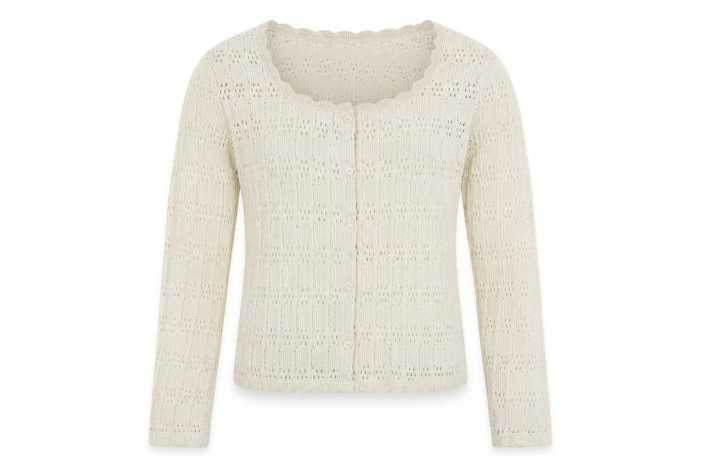 Promod Women Ivory Knit Cardigan L Cotton Blend Open Knit