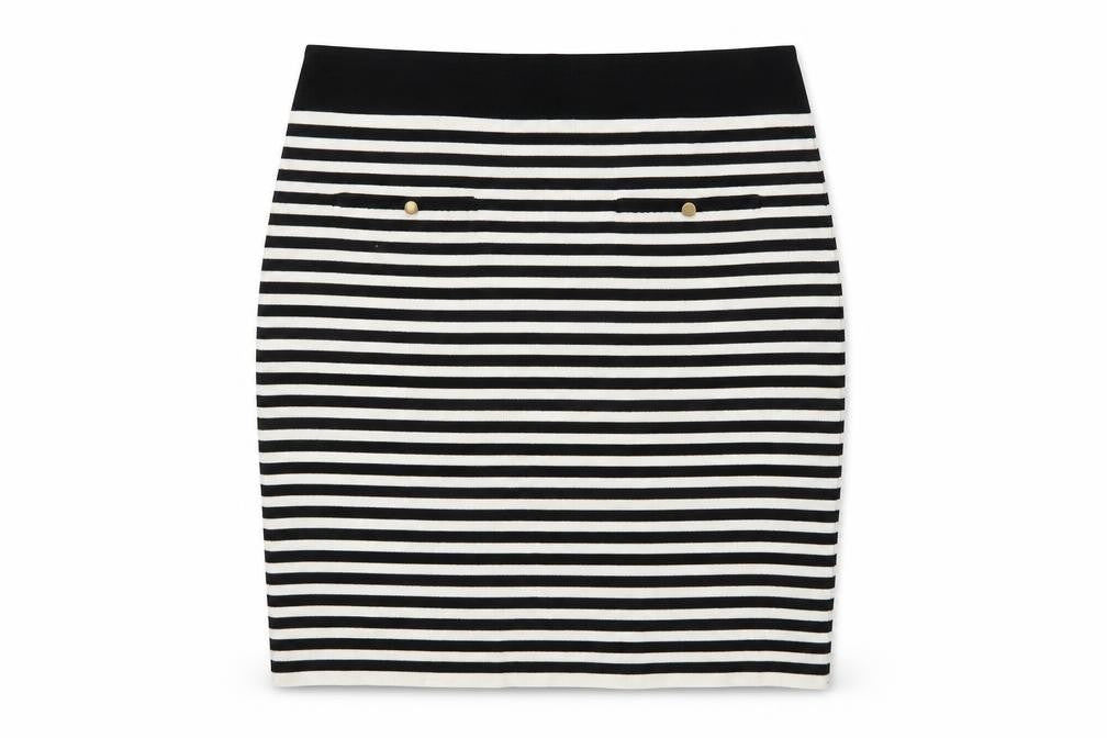 Reiss Women Black Striped Pencil Skirt Size S Stretch Knit