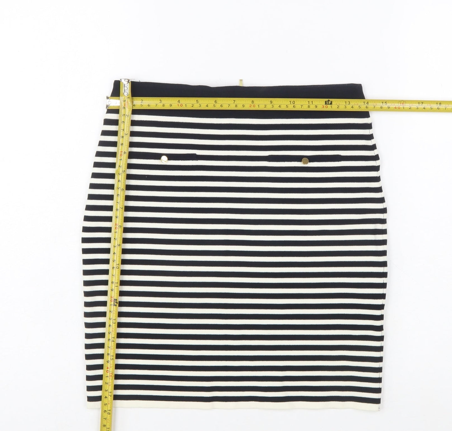 Reiss Women Black Striped Pencil Skirt Size S Stretch Knit