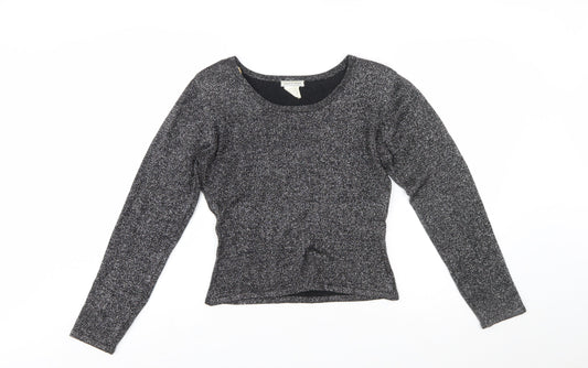 House of Fraser Womens Black Silk Blend Sparkle Long Sleeve Blouse M
