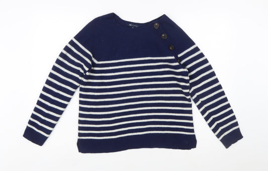 Crew Clothing Company Womens Blue Striped Merino Wool Jumper Size 12