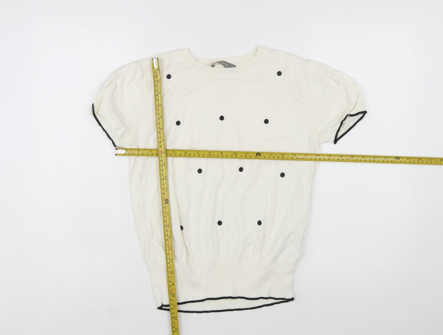 Oasis Women Ivory Polka Dot Short Sleeve Cotton Pullover Jumper Size 10