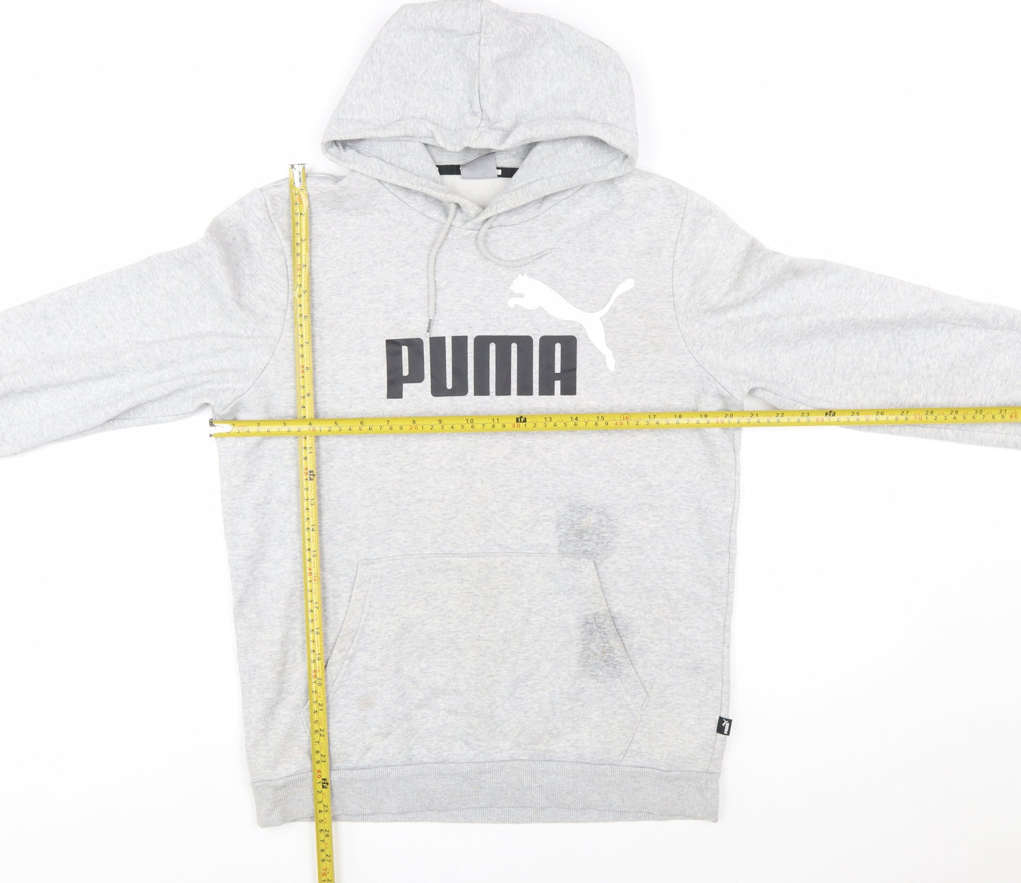 Puma Men's Grey Pullover Hoodie Small Graphic Logo Sweatshirt