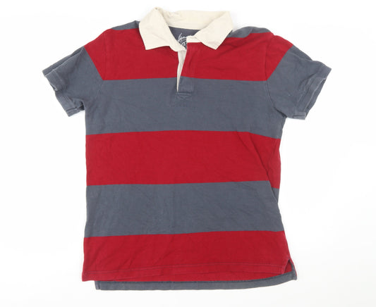 GAP Men's Red & Grey Striped Polo Shirt Size L Cotton Short Sleeve