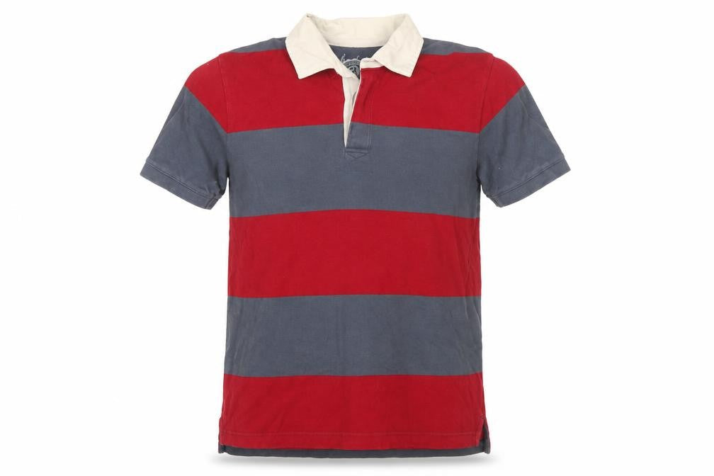 Gap Men's Red & Grey Striped Polo Shirt Size L Cotton Short Sleeve