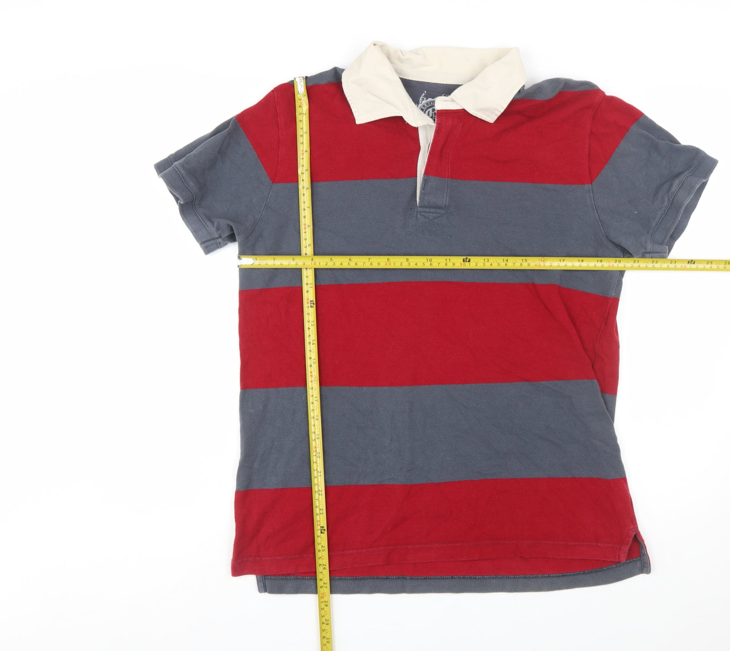 GAP Men's Red & Grey Striped Polo Shirt Size L Cotton Short Sleeve