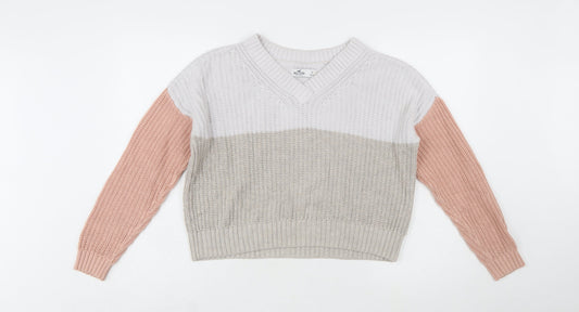 Hollister Womens Multicoloured V-Neck Knit Jumper Size S