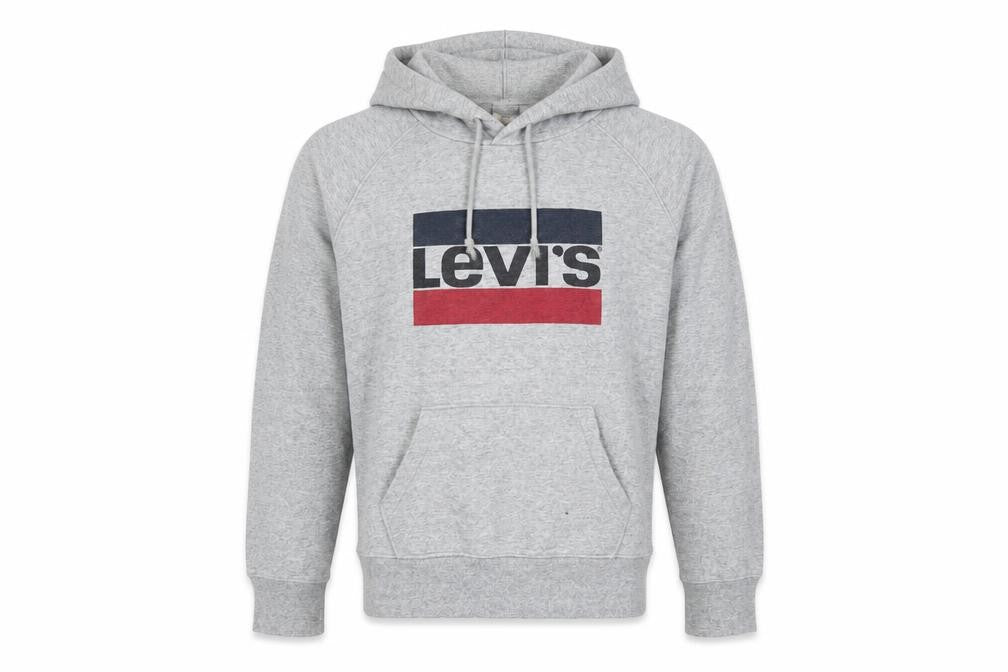 Levi's Mens Grey Pullover Hoodie Size L Graphic Logo Fleece