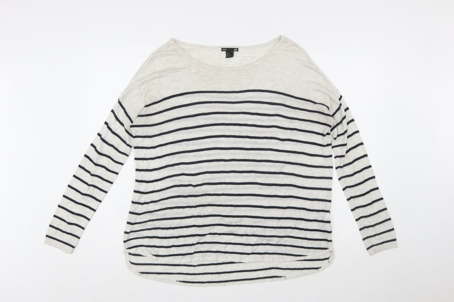 H&M Women’s White Striped Relaxed Pullover Jumper Size 12