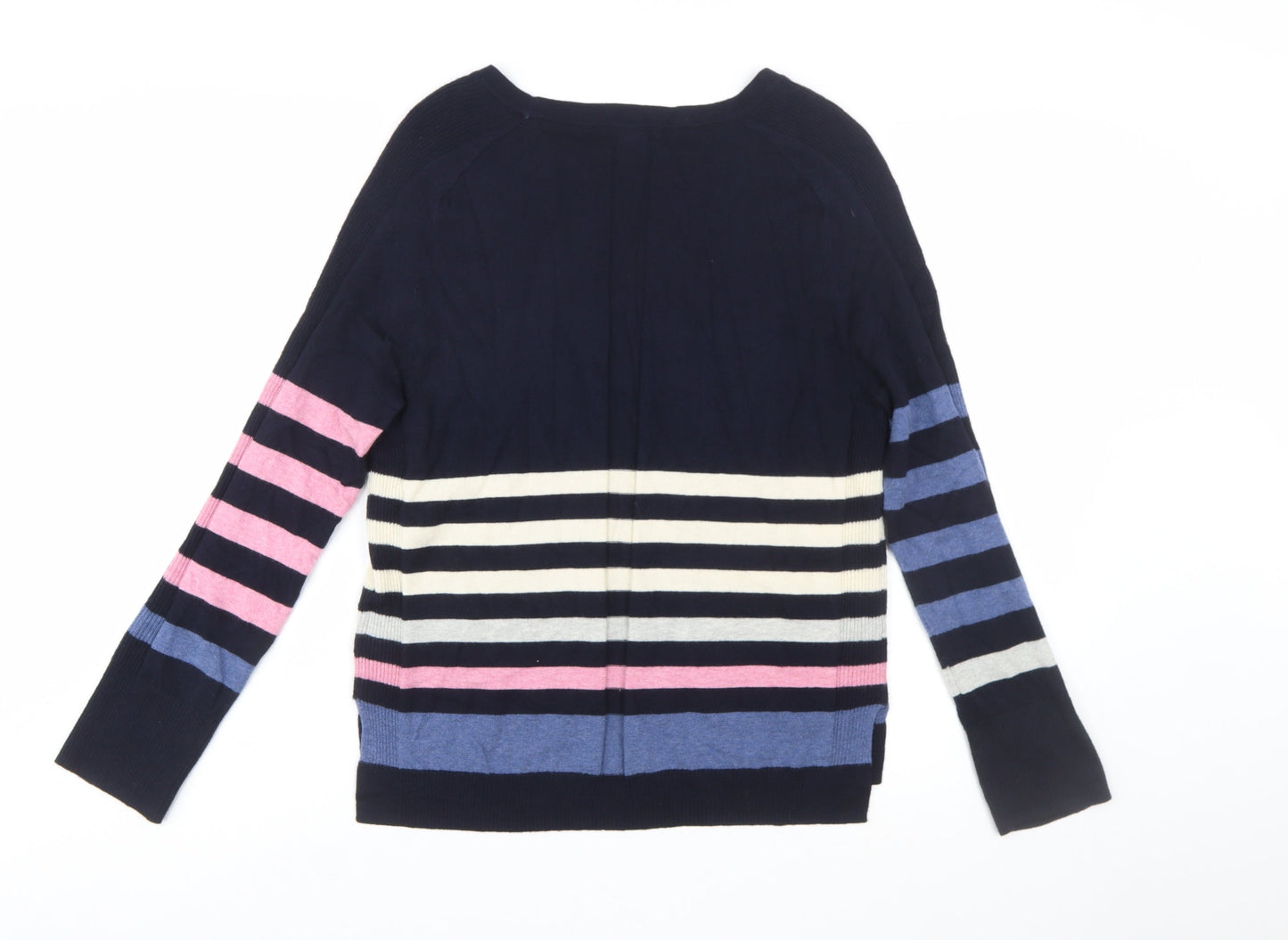White Stuff Women's Navy Multi Stripe Jumper UK 12 Long Sleeve Cotton Wool
