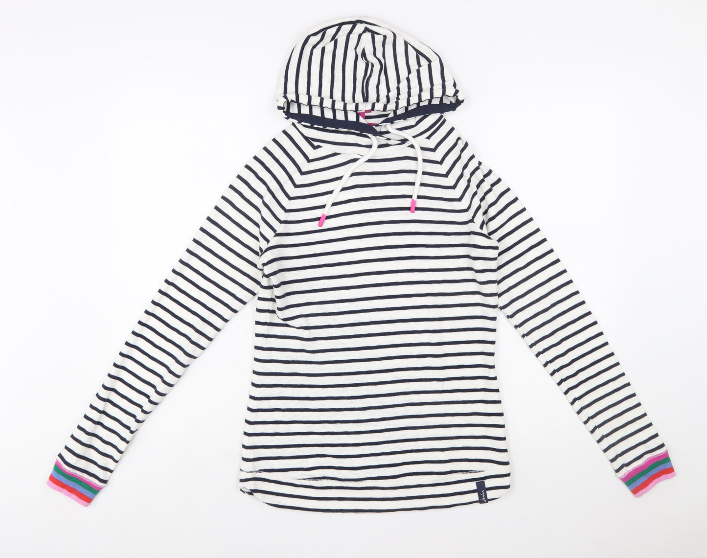 Joules Women's Navy White Striped Cotton Hoodie UK 12 Pullover