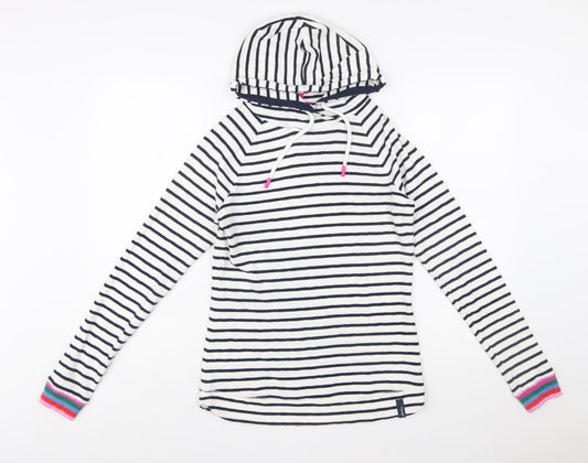 Joules Women's Navy White Striped Cotton Hoodie UK 12 Pullover