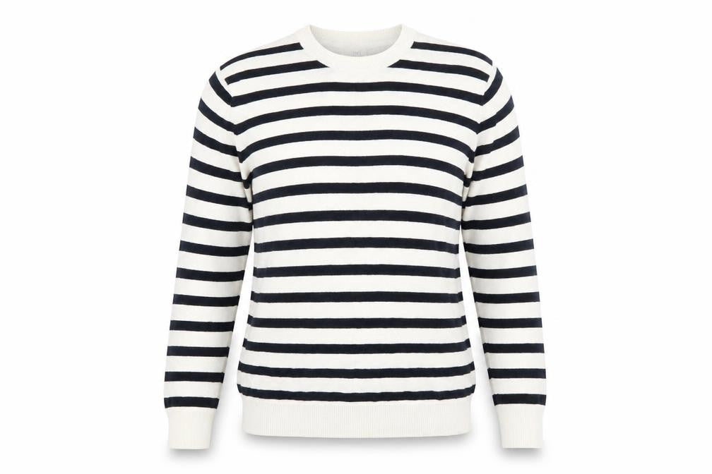 H&M Women’s Navy White Striped Cotton Crew Neck Jumper M