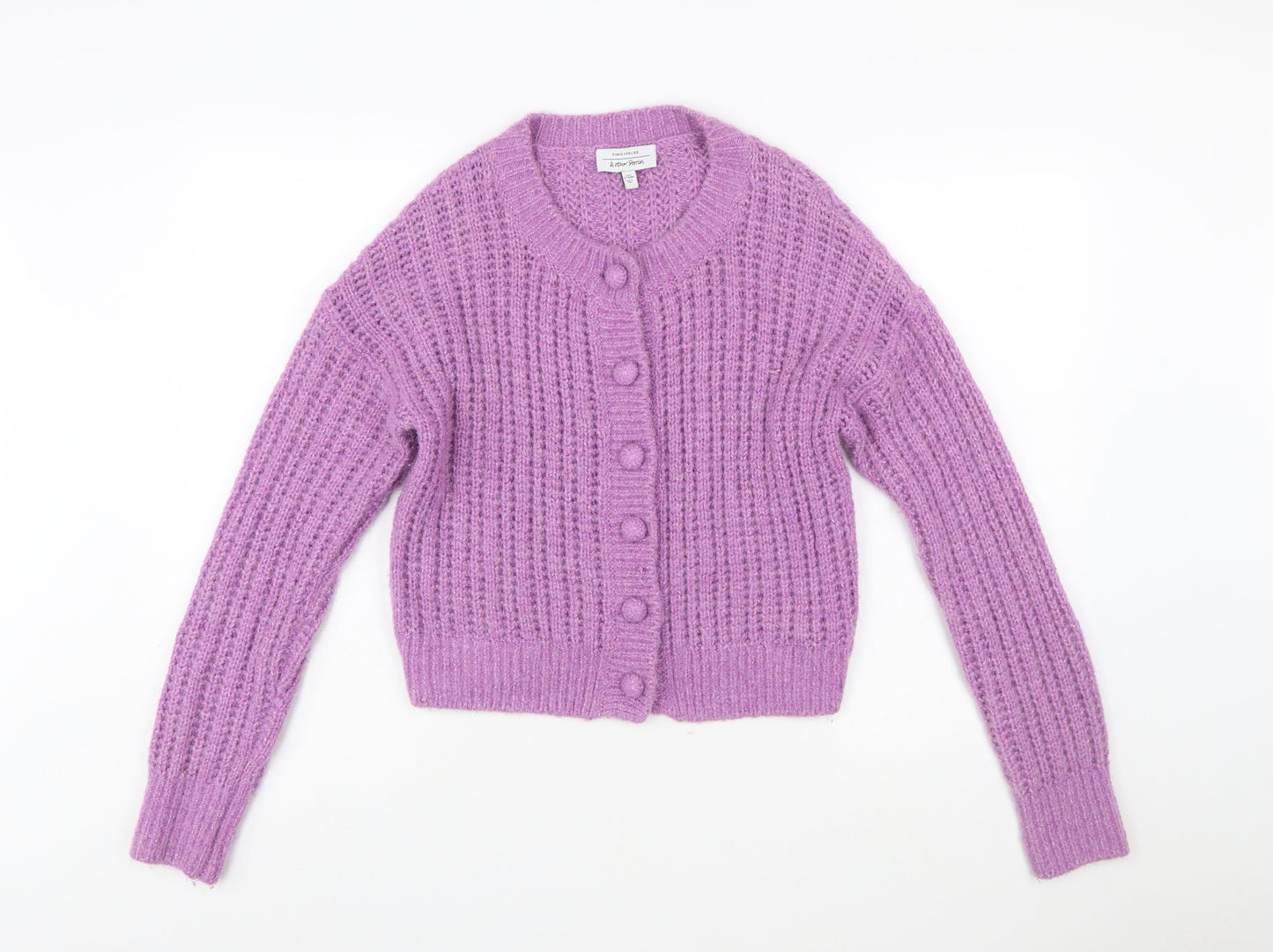 & Other Stories Women Purple Wool Blend Chunky Knit Cardigan S