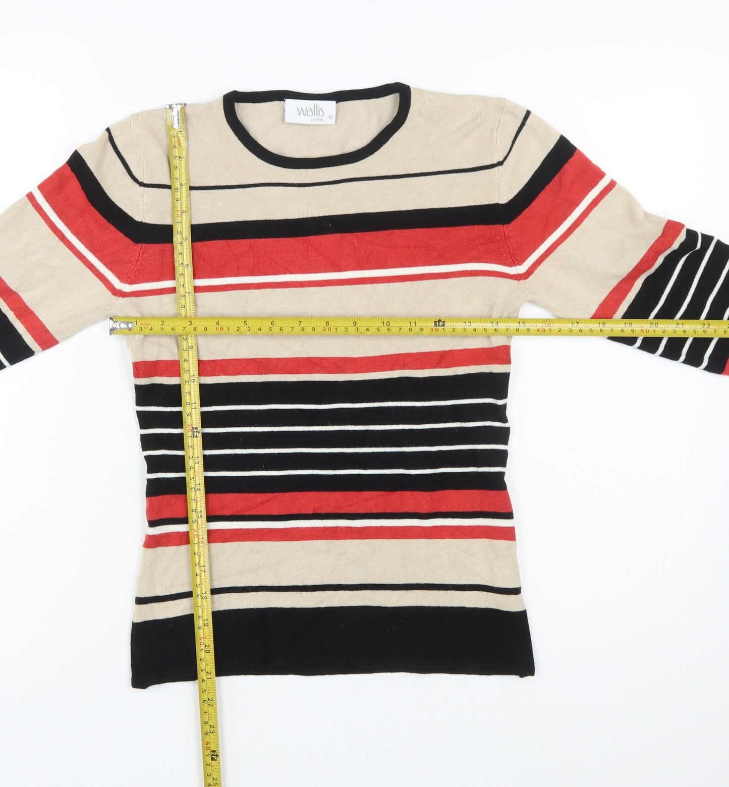 Wallis Women Beige Striped Petite Size 12 Pullover Jumper