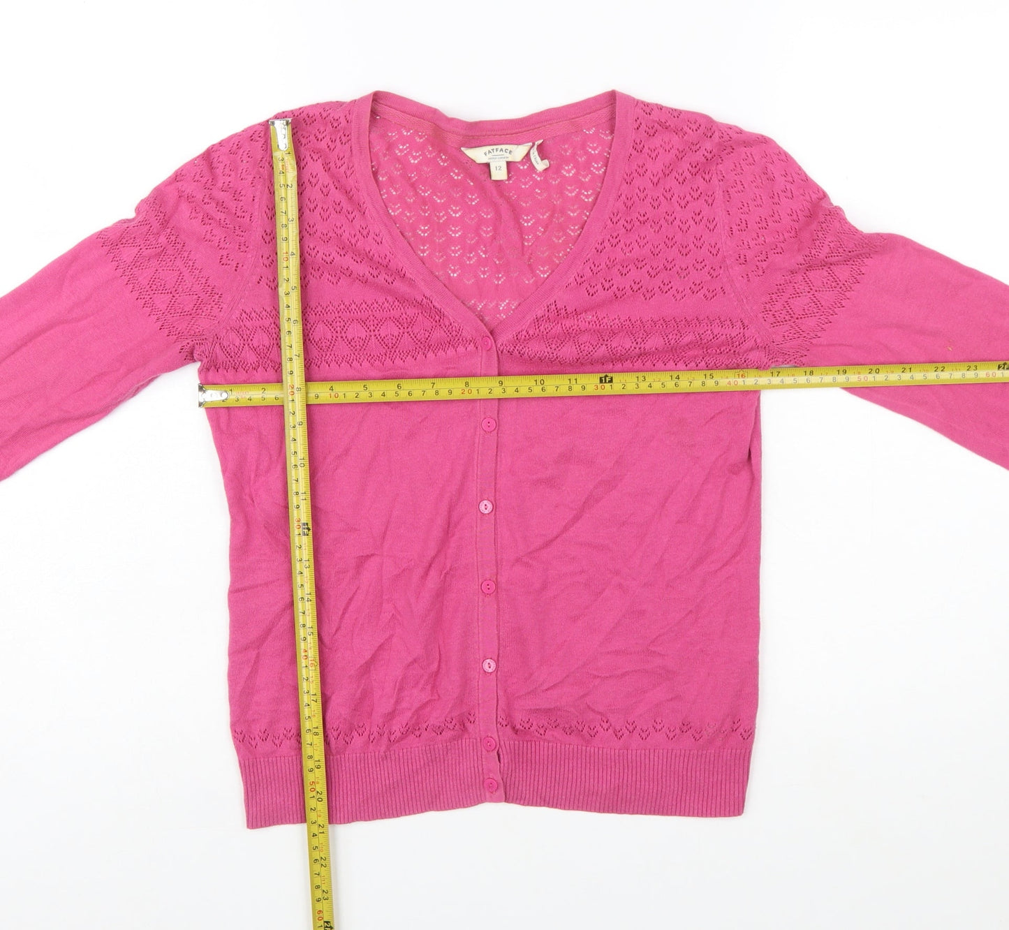 FatFace Women Pink Cotton Button Cardigan Size 12