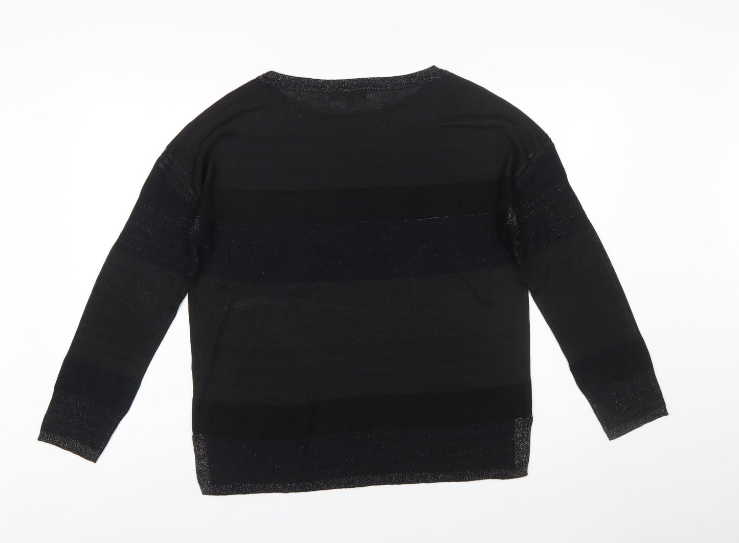 Next Women's Black Striped Crew Neck Long Sleeve Pullover Jumper Size 10