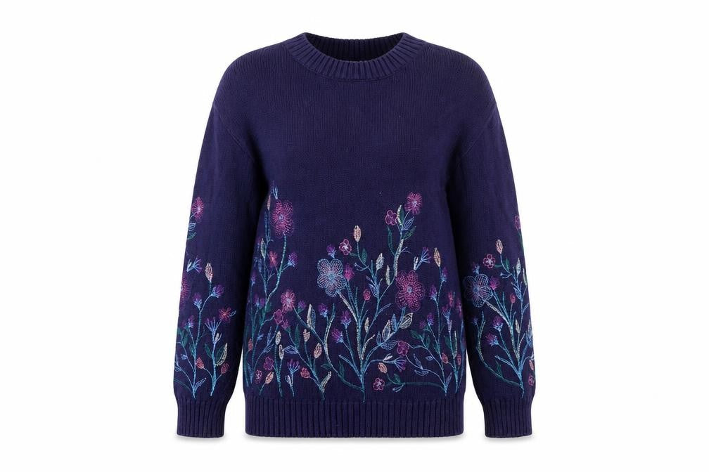 Marks & Spencer Women’s Blue Embroidered Cotton Jumper S