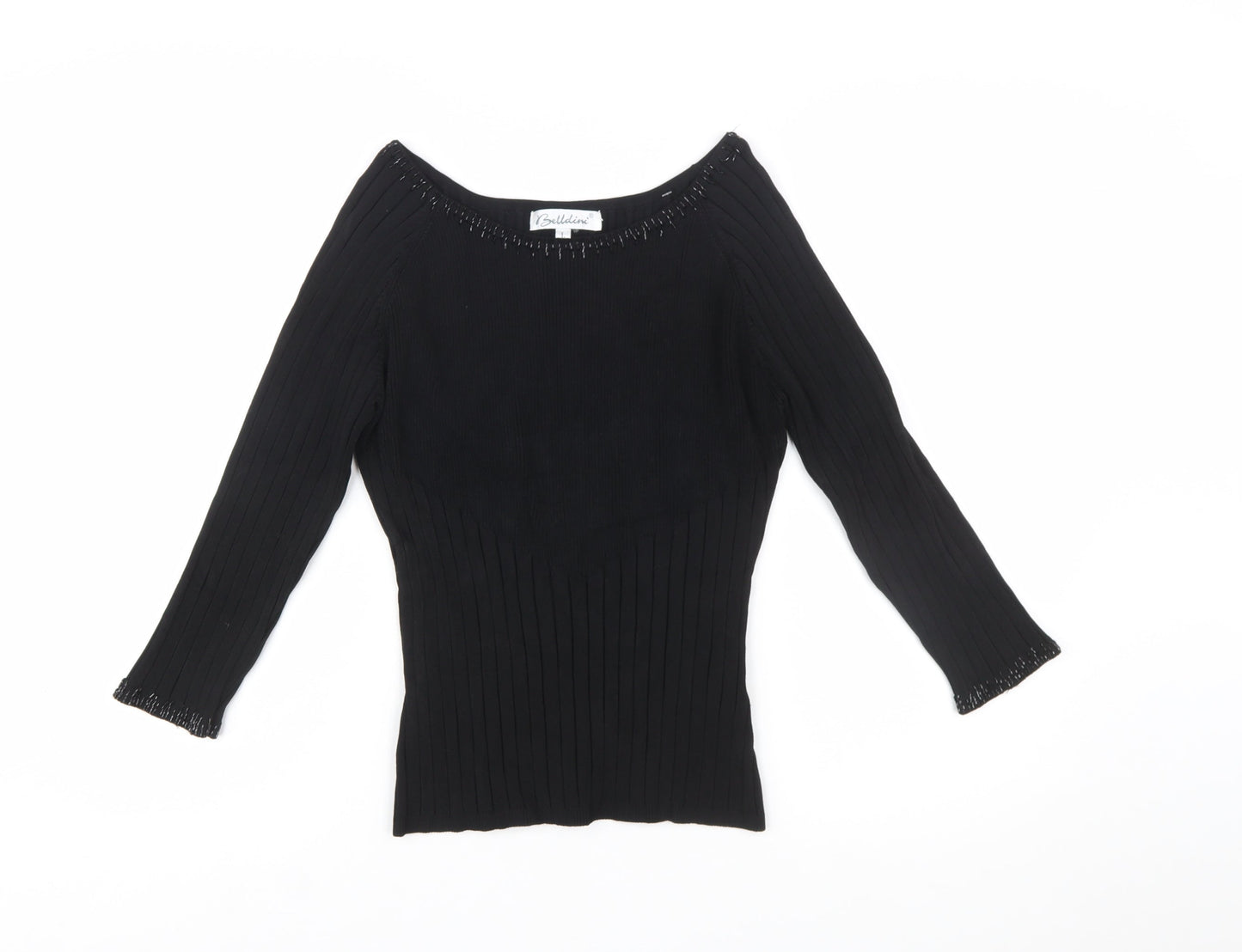 Belldini Women's Black Beaded Boat Neck Long Sleeve Pullover Jumper Size L