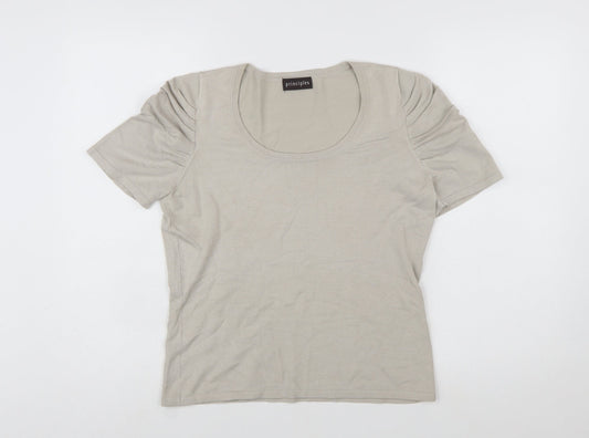 Principles Women Beige Scoop Neck Short Sleeve Pullover Jumper Size 14