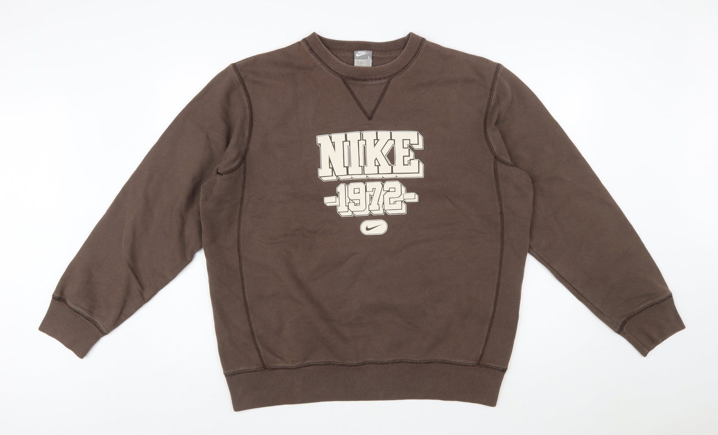 Nike Mens Brown Pullover Sweatshirt L Graphic Crew Neck Sportswear