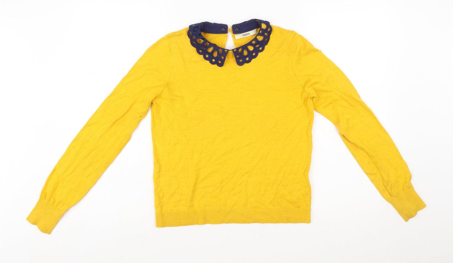 Oasis Women Yellow Collared Long Sleeve Knit Jumper Size S