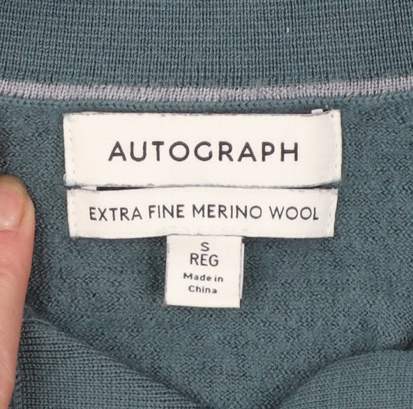 Marks and Spencer Autograph Men's Green Merino Wool Henley Jumper Size S