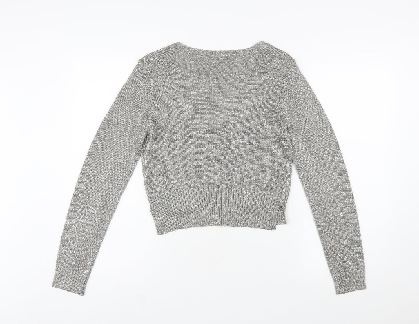 Whistles Women Silver Knit V-Neck Long Sleeve Cardigan Size 10