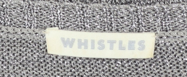 Whistles Women Silver Knit V-Neck Long Sleeve Cardigan Size 10